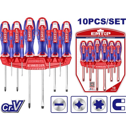 Emtop Destornillador 10Pcs Cr-V